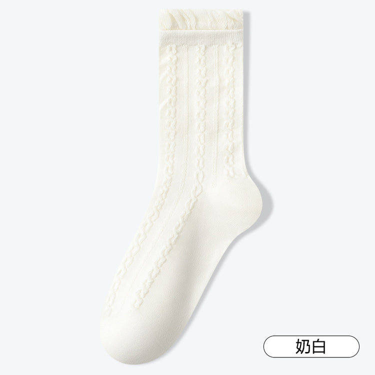 女襪|灰色泡泡口襪子女棉質柔軟親膚舒適中筒襪吸汗防臭抗起毛球堆堆襪「DS24145」25.01-2