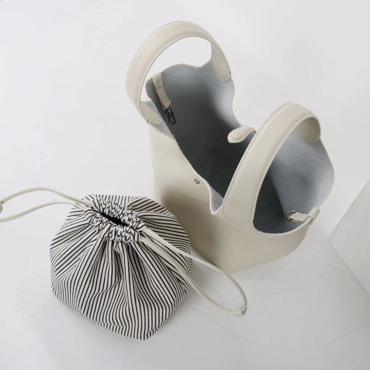 質感真皮|新款頭層牛皮水桶包菜籃手提女真皮高級感托特包荔枝紋包包「9017」25.03-2