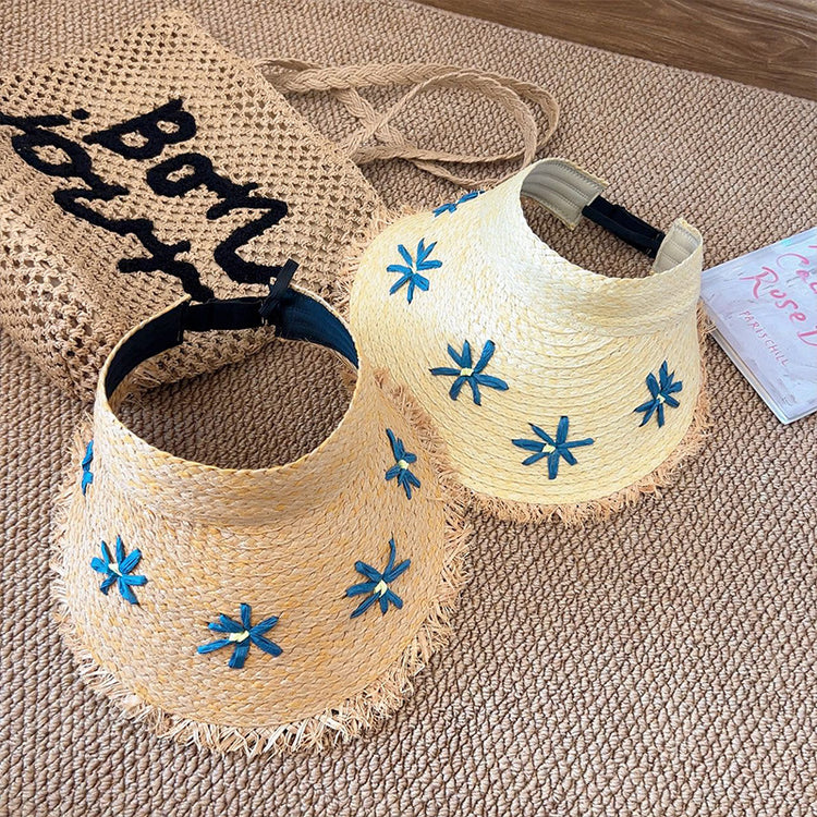 流行帽子|夏季海邊沙灘出遊帽子女休閒草編空頂帽大檐防紫外線防曬遮陽帽潮「C5311」25.06-2