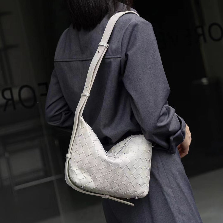 質感真皮|高品質全羊皮編織便當包2024年夏季女士腋下包手提包真皮編織女包「6118」24.06-3