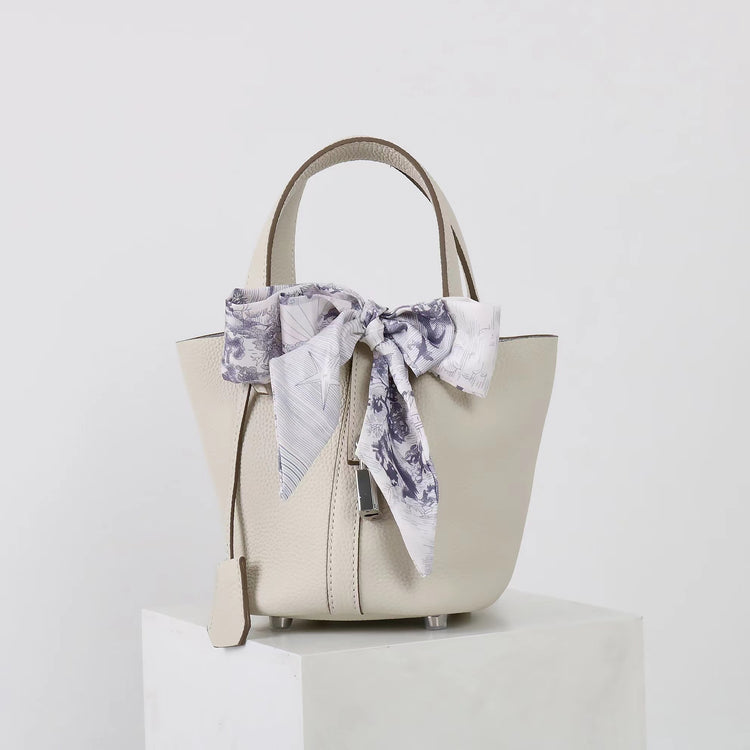 質感真皮|2025年新款時尚軟牛皮水桶包togo頭層牛皮h家菜籃子百搭通勤手提包「80900」25.04-4