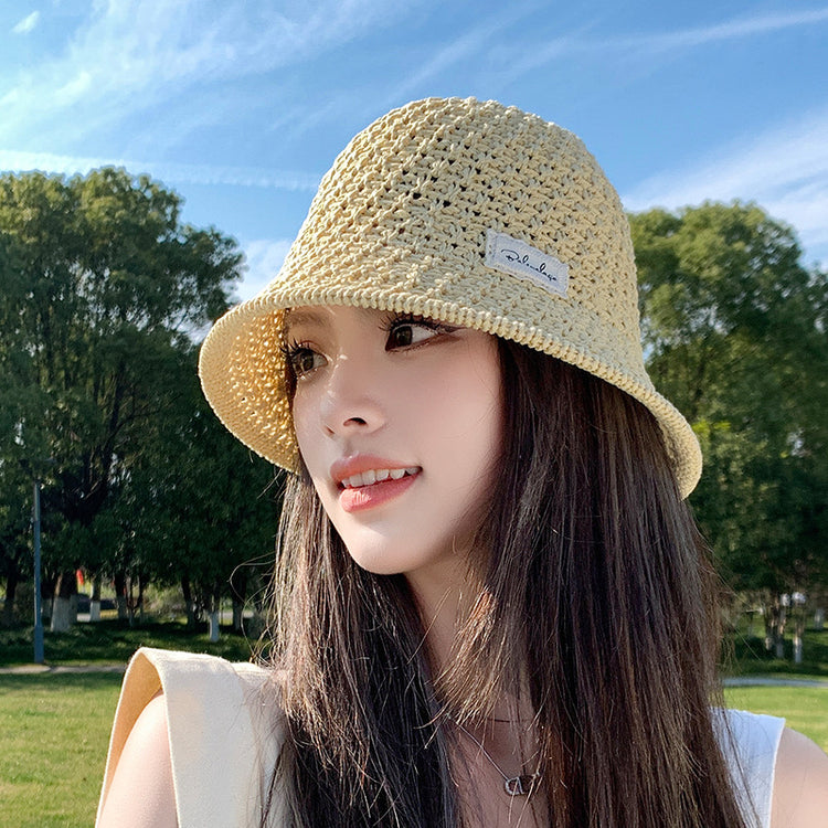 流行帽子|帽子女針織鏤空顯臉小漁夫帽休閒百搭遮陽防曬帽戶外出遊水桶帽潮「C5146」25.04-1