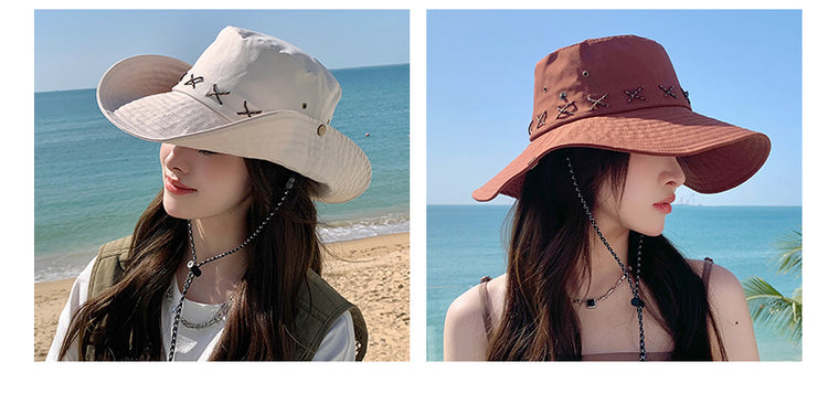 流行帽子|夏季露營帽復古西部牛仔大帽簷遮陽防曬戶外登山帽子釣魚漁夫帽「C3697」24.03-2