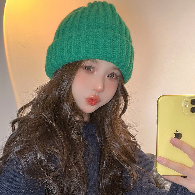 流行帽子|帽子女純色百搭毛線帽秋冬保暖護耳套頭帽顯臉小學生戶外針織帽男「C4825」24.11-3