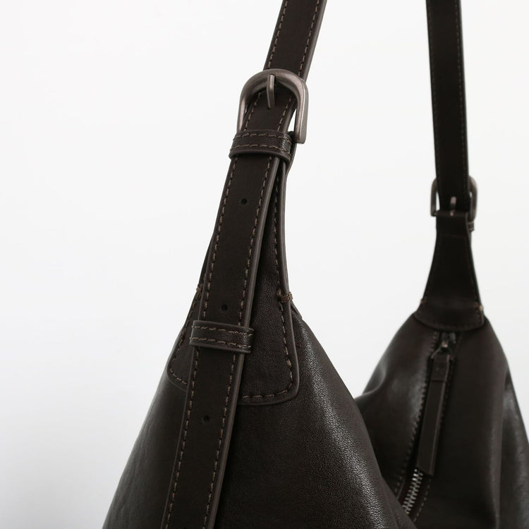 質感真皮|優質植鞣真皮Hobo托特包女大容量單肩通勤包高級質感斜挎包餃子包「3666」24.10-4