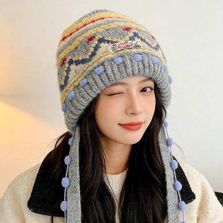流行帽子|2025新款費爾島針織毛線帽子女秋冬保暖巴拉克拉法帽護耳包頭帽子「C5896」25.12-2