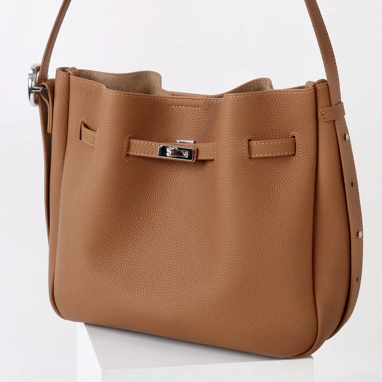 質感真皮|2025新款頭層牛皮高級感單肩斜背手提水桶包大容量小眾百搭「OS53088」25.11-1