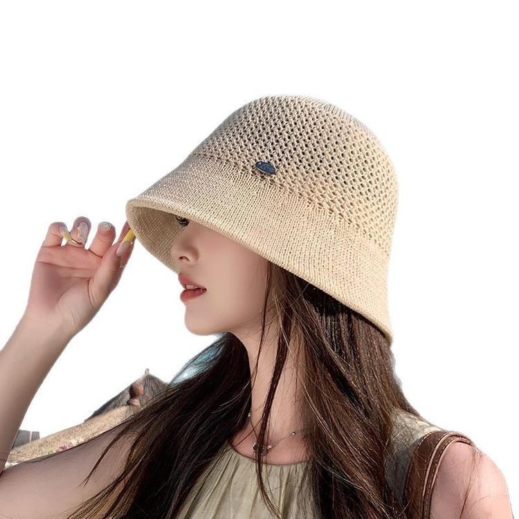 流行帽子|鏤空針織草帽女夏季時尚透氣顯臉小遮陽帽沙灘海邊素顏百搭水桶帽「C5039」25.03-1