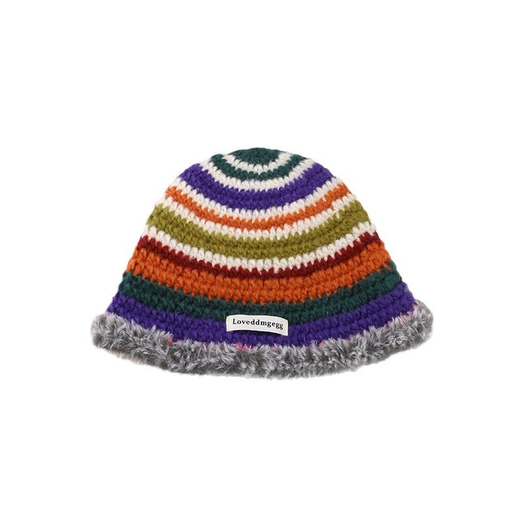 流行帽子|帽子手工針織帽女2024新款秋冬毛線帽彩虹防寒漁夫帽保暖冷帽子男「C3557」24.11-2