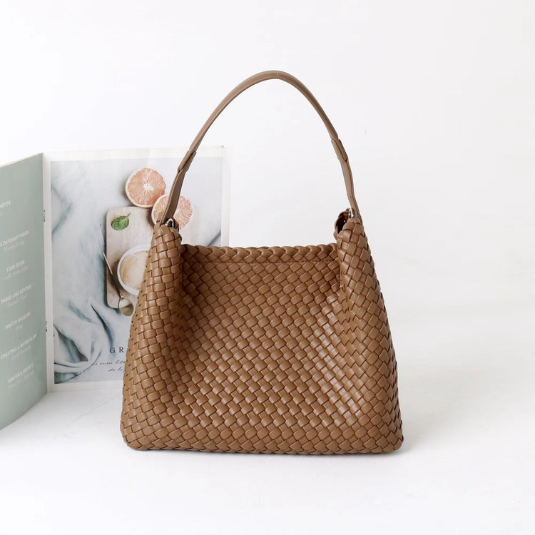 質感真皮|2025新款編織托特包女新款小眾設計高級感通勤大容量單肩腋下包包「7030」25.06-3