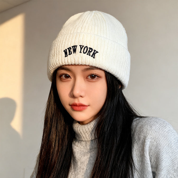 流行帽子|美式刺繡針織帽子女秋冬韓版字母毛線帽保暖百搭套頭護耳冷帽男潮「C5832」25.11-3