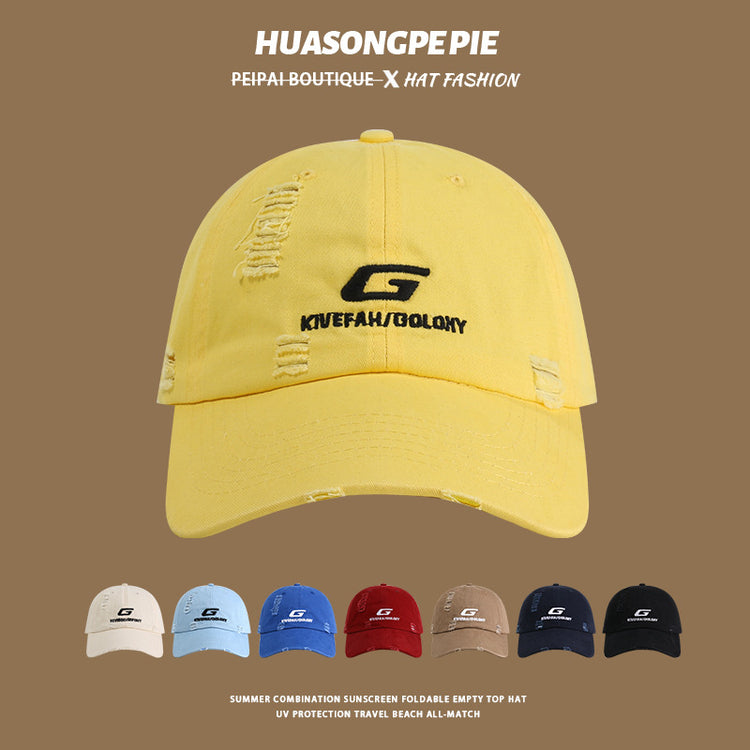 流行帽子|帽子破洞刺繡棒球帽女夏季防紫外線顯臉小遮陽帽戶外騎行鴨舌帽男「C4101」24.06-4