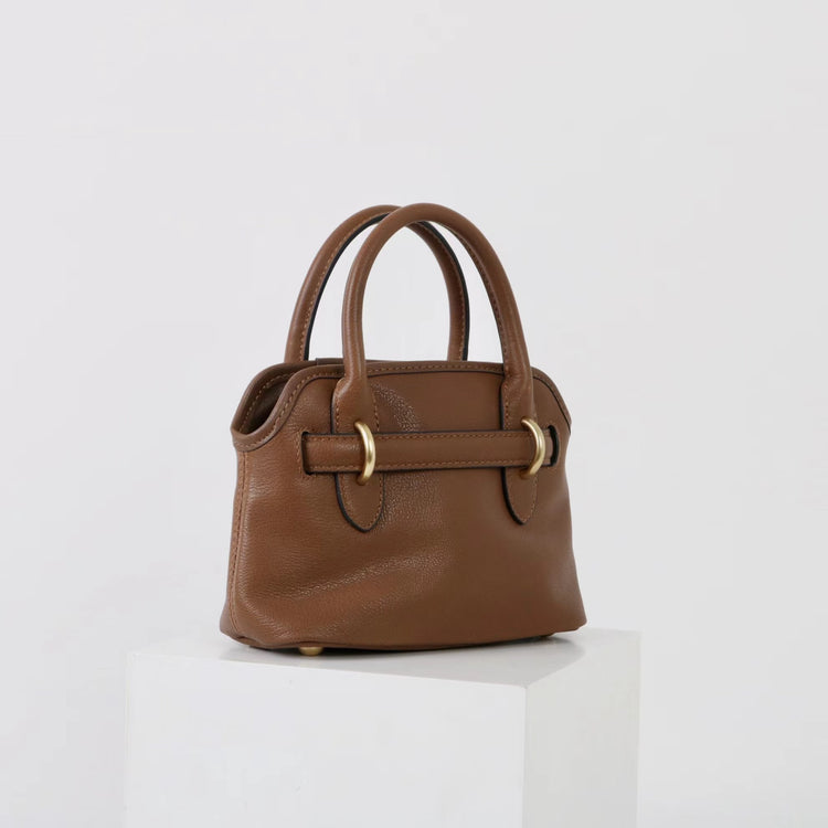 質感真皮|新款精緻迷你手拎中古保齡球斜背包通勤小眾復古百搭高級感包「8205」25.03-1