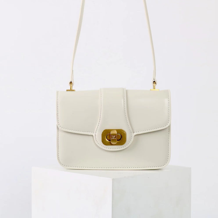 質感真皮|2025新款百搭進口小牛皮扭鎖翻蓋手提單肩腋下包精緻通勤女士包「6083」25.04-2