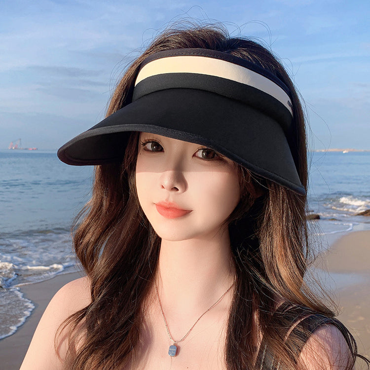 流行帽子|騎車防曬太陽帽夏季新款大檐遮臉防紫外線出遊沙灘空頂空頂帽帽子「C3957」24.05-3