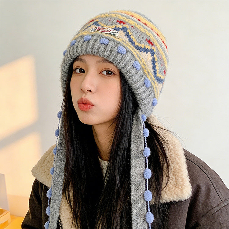 流行帽子|2025新款費爾島針織毛線帽子女秋冬保暖巴拉克拉法帽護耳包頭帽子「C5896」25.12-2