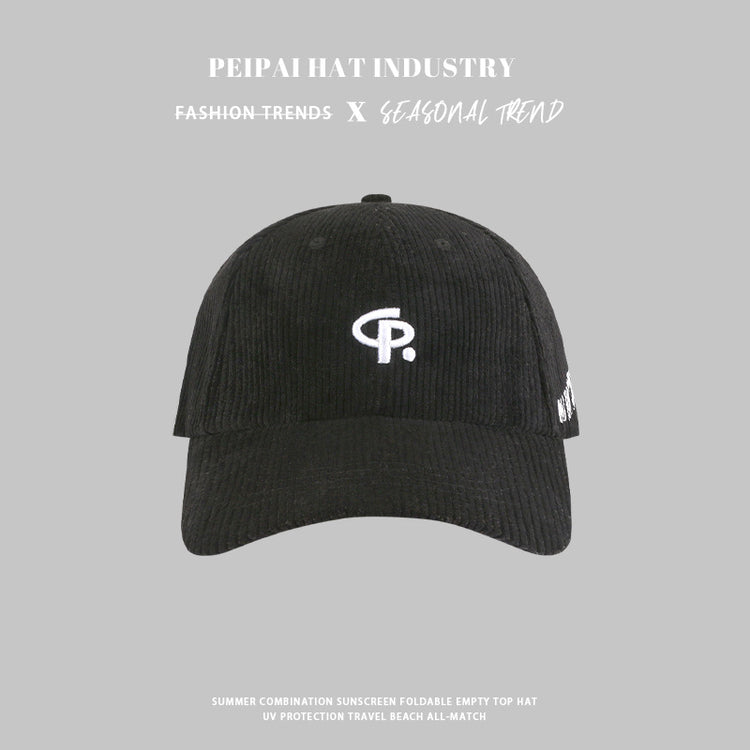 流行帽子|新款燈芯絨st字母刺繡棒球帽春秋季時尚百搭寬檐遮臉保暖帽子女潮「C4438」24.09-2