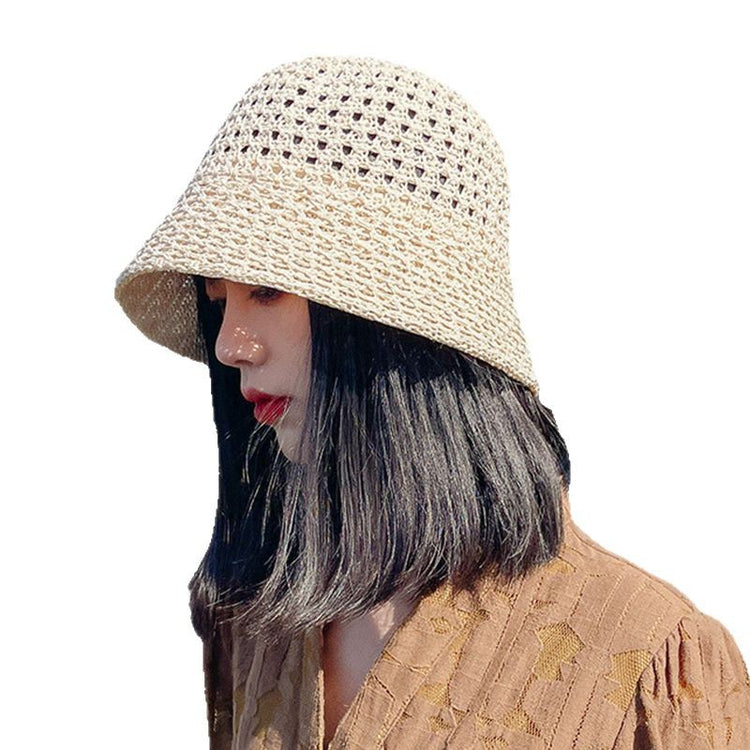 流行帽子|帽子夏季時尚鏤空水桶帽女士海邊沙灘出遊遮陽帽學生顯臉小漁夫帽「B21313」25.02-1