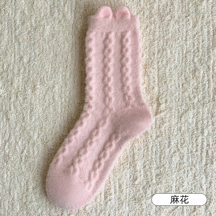 女襪|毛絨襪子女秋冬季日系可愛蓄熱月子襪加絨加厚居家保暖睡眠中筒襪「XC2160」24.11-1