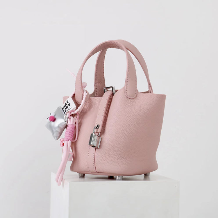 質感真皮|2025年新款時尚軟牛皮水桶包togo頭層牛皮h家菜籃子百搭通勤手提包「80900」25.04-4