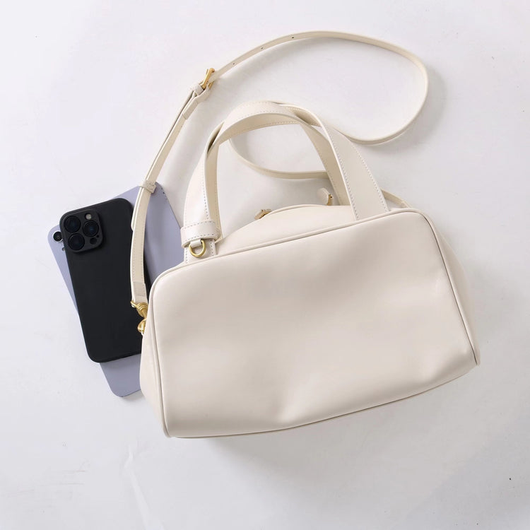 質感真皮|2025新款時尚牛皮手柄保齡球波士頓手提包小眾設計休閒百搭斜背包「8566」25.09-2