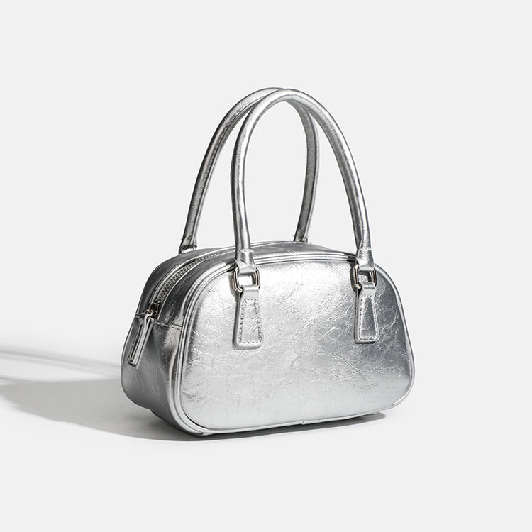 日韓流行|韓國小眾設計手提女包精緻百搭斜挎油蠟皮保齡球包波士頓包「9365#」24.05-1