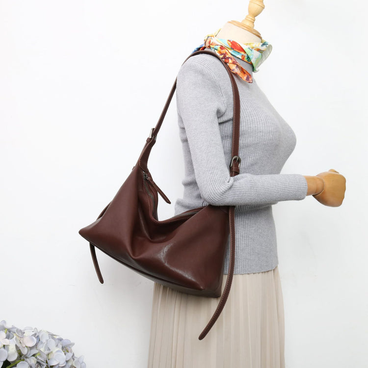 質感真皮|優質植鞣真皮Hobo托特包女大容量單肩通勤包高級質感斜挎包餃子包「3666」24.10-4