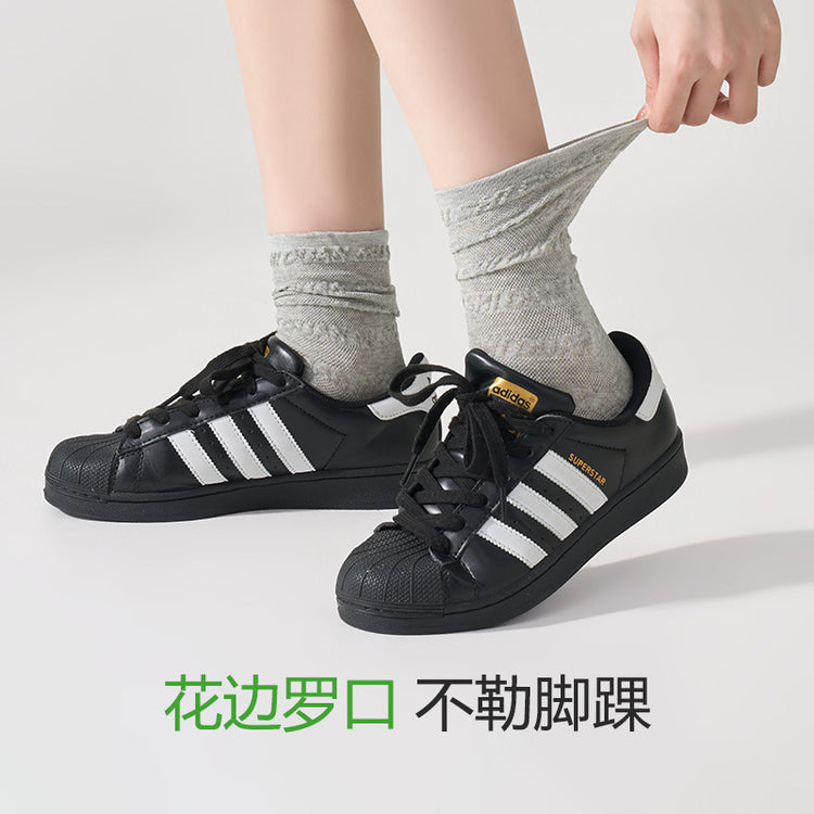 女襪|花邊網眼襪子女夏季薄款鏤空輕薄透氣堆堆襪棉質吸濕透氣中筒襪「S5006」25.02-3