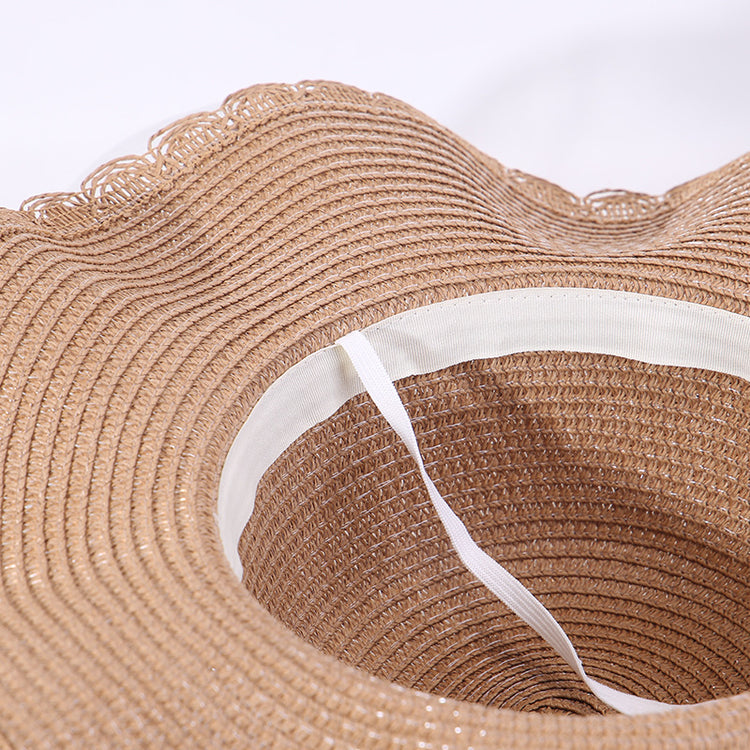 流行帽子|夏季防曬遮陽草帽子女法式波浪邊蝴蝶結海邊太陽帽大帽檐漁夫帽潮「C5272」25.05-3