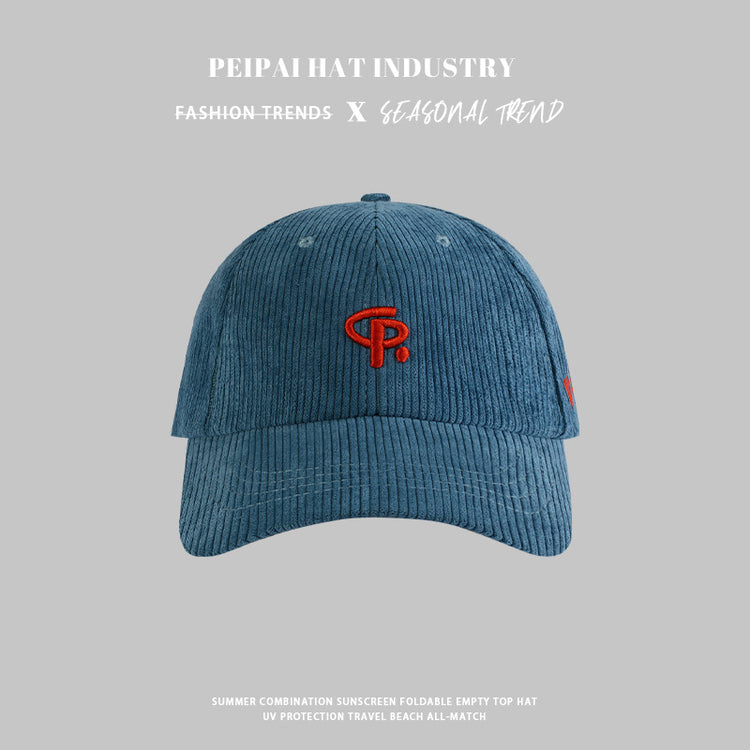 流行帽子|新款燈芯絨st字母刺繡棒球帽春秋季時尚百搭寬檐遮臉保暖帽子女潮「C4438」24.09-2