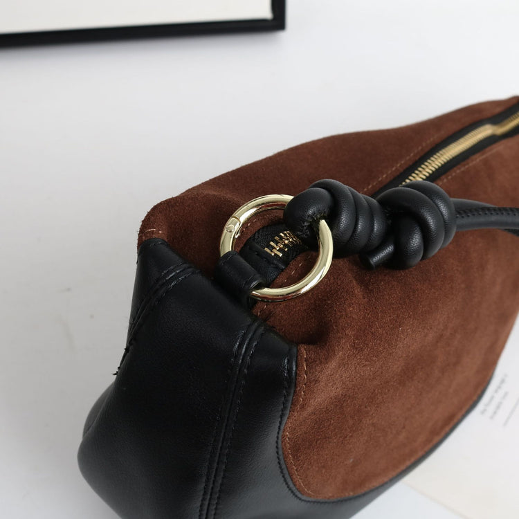 質感真皮|磨砂牛皮拼接羊皮月牙包女包2024新款真皮休閒斜背餃子包百搭單肩「3300-3#」24.10-2