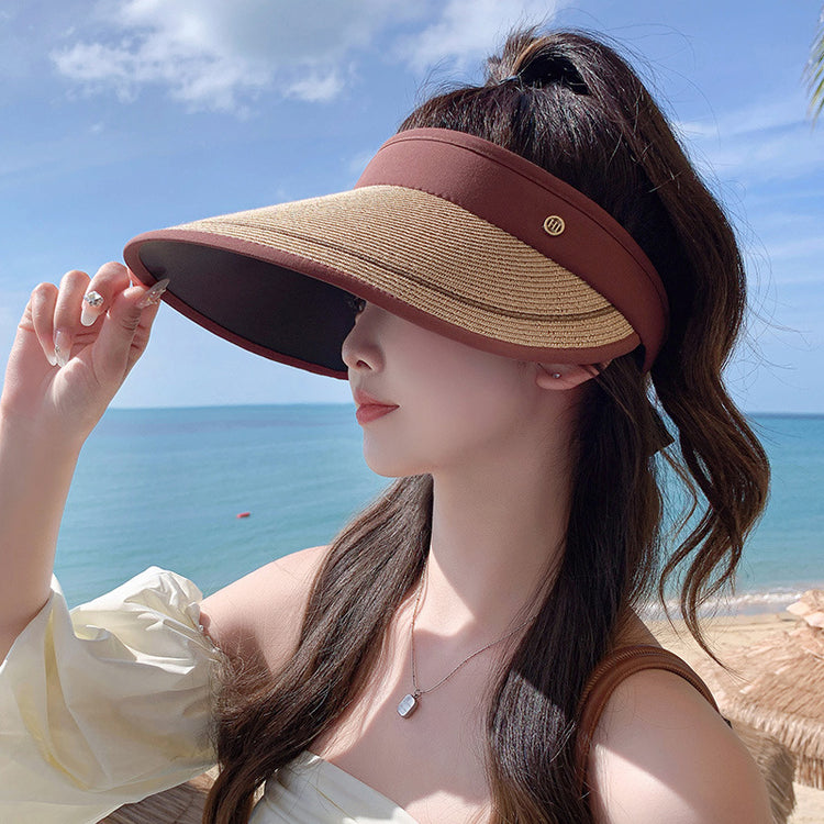 流行帽子|夏季新款戶外遮陽可折疊黑膠塗層女士草帽沙灘防曬防紫外線空頂帽「C3720」24.03-2