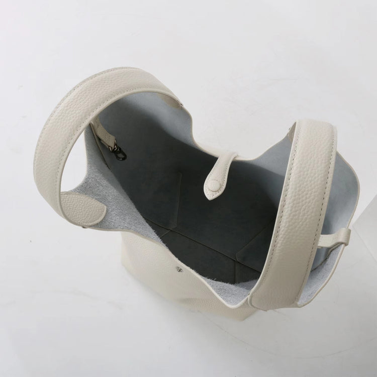 質感真皮|新款頭層牛皮水桶包菜籃手提女真皮高級感托特包荔枝紋包包「9017」25.03-2