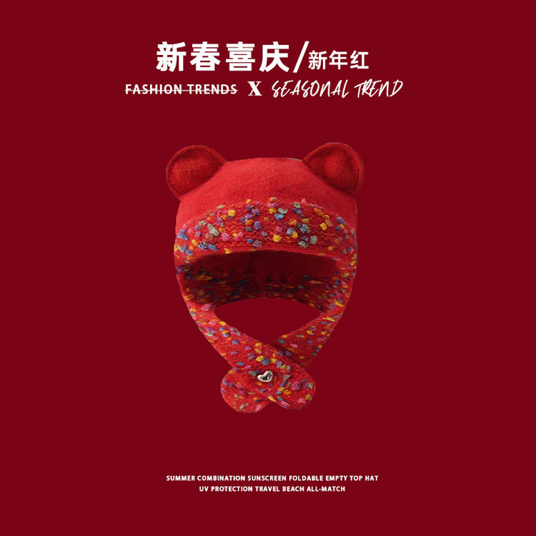 流行帽子|2025年新年紅帽子喜慶百搭防寒帽男女百搭針織帽時尚堆堆帽子批發「C4896」25.01-2