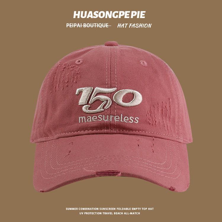 流行帽子|帽子夏季新款破洞刺繡遮陽帽寬檐遮臉百搭防曬純色多巴胺棒球帽女「C4073」24.06-3