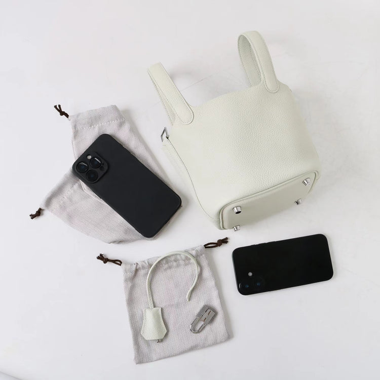 質感真皮|2025年新款時尚軟牛皮水桶包togo頭層牛皮h家菜籃子百搭通勤手提包「80900」25.04-4