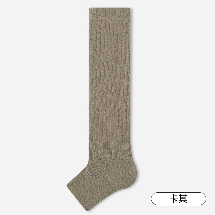 女襪|灰色針織襪套女秋冬季蓄熱加厚保暖羊絨襪彈力親膚舒適Y2K腿套「MZ24134」24.12-4