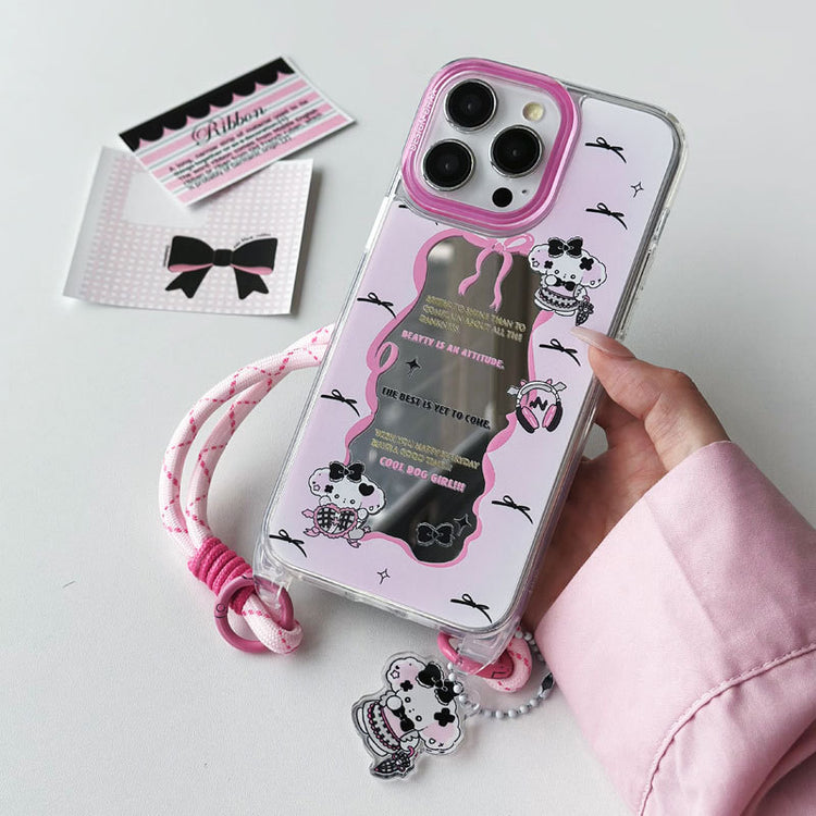 手機殼|iPhone15pro適用12掛繩鏡面殼蘋果13手機殼14promax卡通11「WL0050」24.07