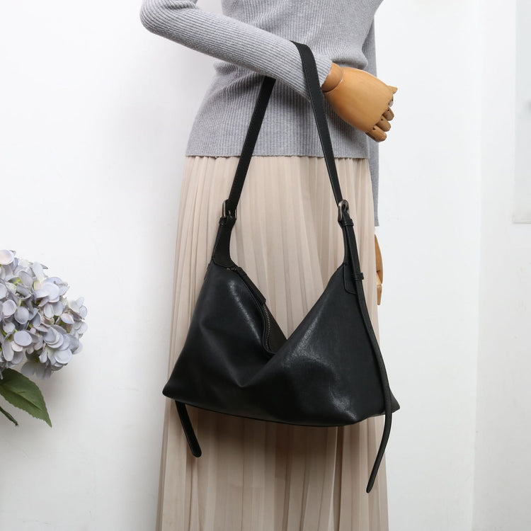 質感真皮|優質植鞣真皮Hobo托特包女大容量單肩通勤包高級質感斜挎包餃子包「3666」24.10-4
