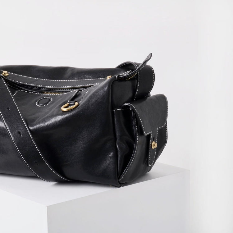 質感真皮|秋冬新款頭層水晶植鞣牛皮無性別復古手提相機包大容量單肩斜背包「155M」24.11-2