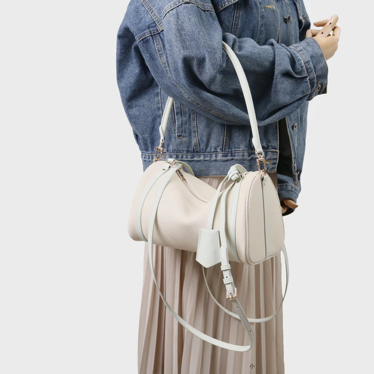 質感真皮|2025新頭層牛皮保齡球腋下包托特包波士頓枕頭包手提單肩斜挎包「6189」25.11-4