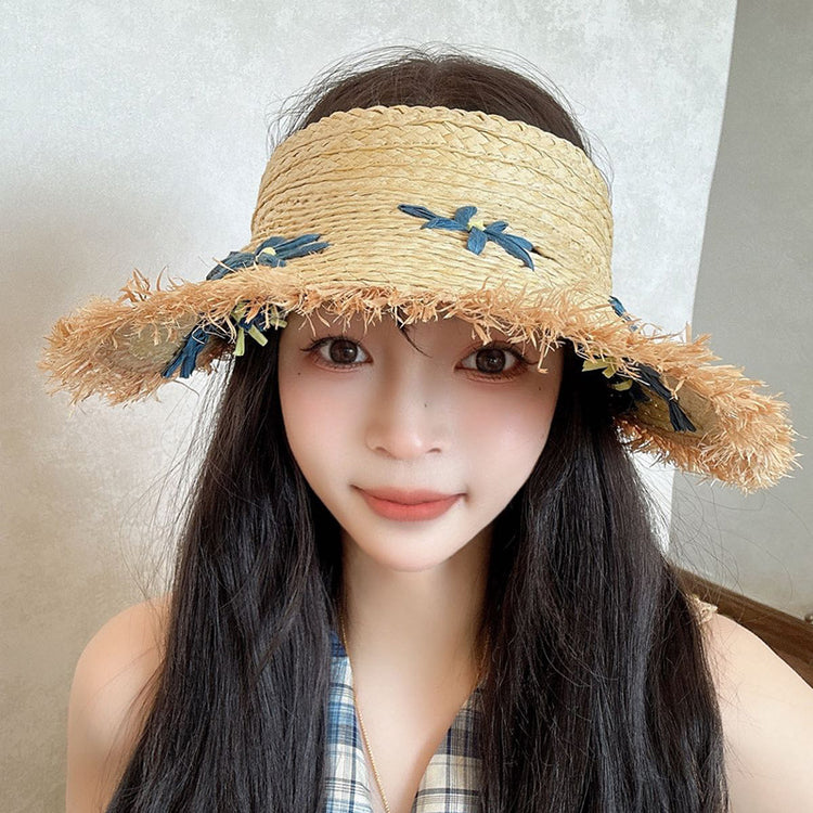 流行帽子|夏季海邊沙灘出遊帽子女休閒草編空頂帽大檐防紫外線防曬遮陽帽潮「C5311」25.06-2