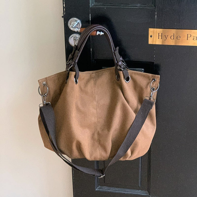 日韓流行|日系托特包新款 女士大容量帆布袋復古通勤手提包單肩斜挎大包「9543#」25.03-1