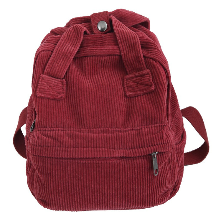 致青春|日系純色燈芯絨書包女韓版高中大學生雙肩包簡約時尚手提背包「017-290」24.01-3