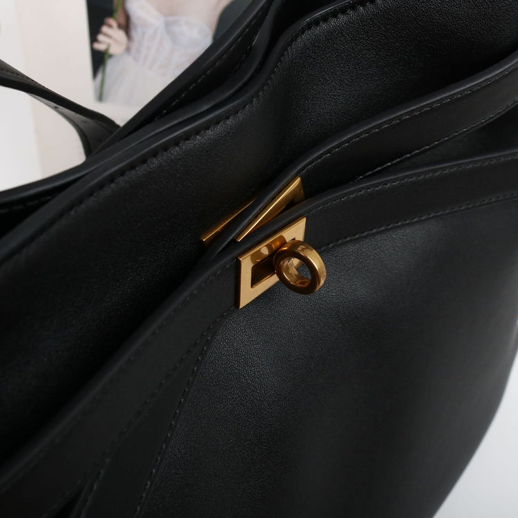 質感真皮|2024新款牛皮鎖扣托特包復古真皮水桶包大容量通勤單肩斜背包「5138#」24.08-1