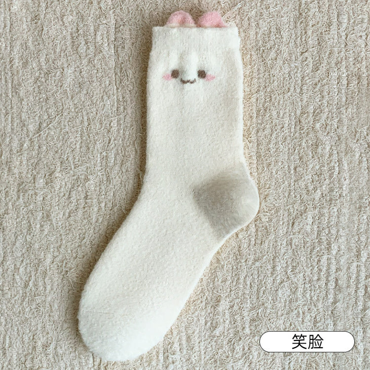 女襪|毛絨襪子女秋冬季日系可愛蓄熱月子襪加絨加厚居家保暖睡眠中筒襪「XC2160」24.11-1