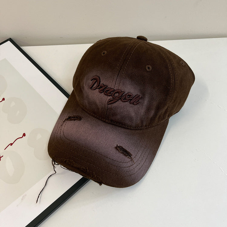 流行帽子|立體刺繡Dna字母棒球帽美式百搭水洗復古寬檐顯臉小鴨舌帽帽子女「C4571」24.10-5