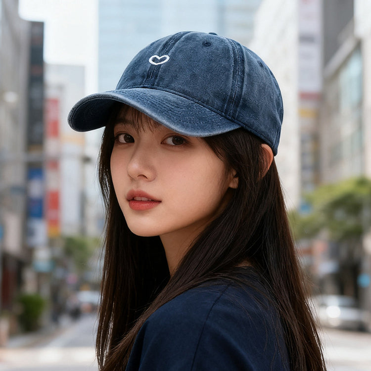 流行帽子|外貿跨境水洗做舊軟頂帽子女愛心刺繡鴨舌帽新款棒球帽男遮陽帽潮「C2506」25.09-3