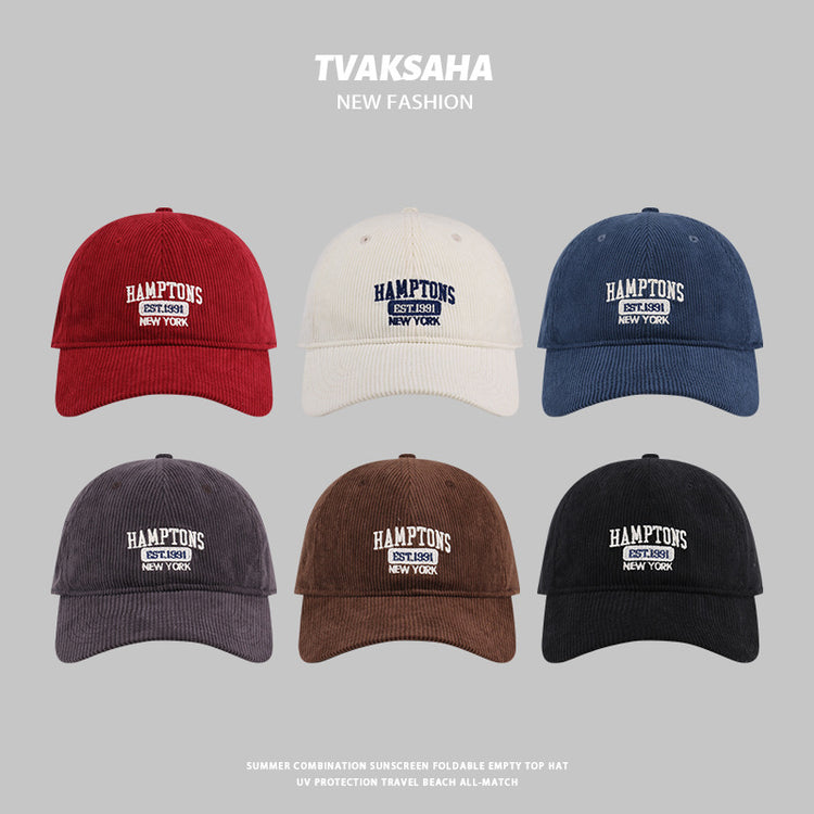 流行帽子|經典百搭款燈芯絨字母刺繡棒球帽秋冬保暖寬檐遮臉防曬學生帽子女「C4252」24.08-2