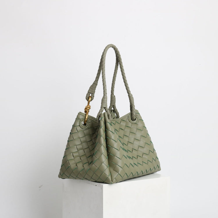 質感真皮|2024年新金屬繩扣真皮編織包降落傘包舒淇同款手提菜籃子大容量「6010#」24.07-1